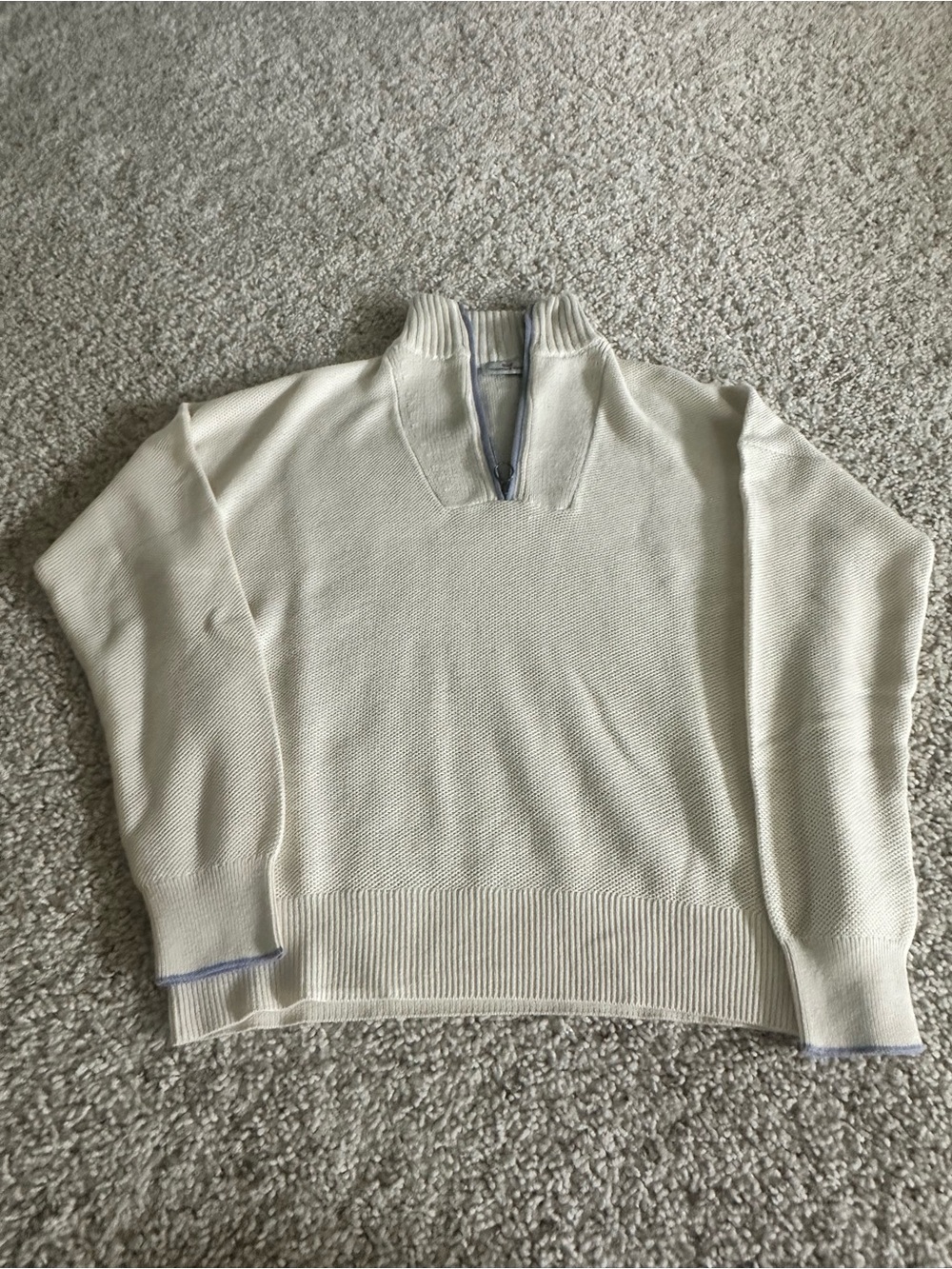Vineyard Vines Cream Knit Pullover with Light Blue Trim